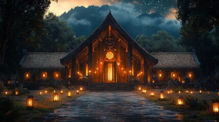 Fototapeta premium Explore the rich cultural heritage of a maori meeting house adorned with traditional carvings