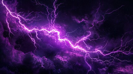 Dramatic purple lightning illuminates a stormy night sky, showcasing the raw power of nature. Perfect for capturing excitement and energy in any project.