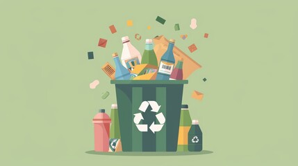 Obraz premium Eco-Friendly Recycling Bin with Recyclables for Waste Management Generative AI