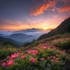 Flower mountain sunrise