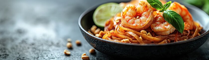 Delicious pad thai with shrimp fresh bean sprouts and crushed peanuts recipe