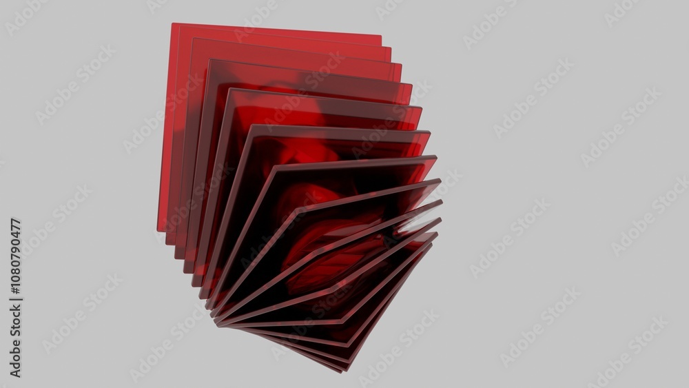 Poster abstract red transparent panels in dynamic formation
