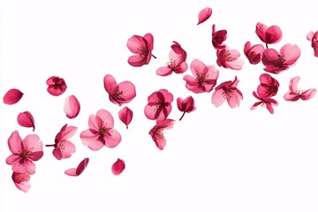 Pink Cherry Blossoms Falling - Delicate Spring Flowers on White Background