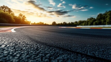 Empty asphalt track featuring a challenging double turn chicane designed for motorsport racing