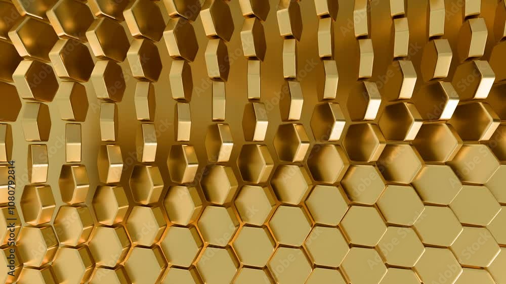 Aufkleber Abstract 3D Hexagonal Gold Pattern with Reflective Texture