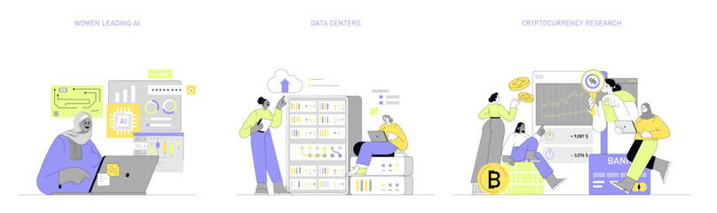 Women In Technology. Flat Vector Illustration