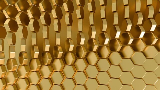 Abstract 3D Hexagonal Gold Pattern with Reflective Texture
