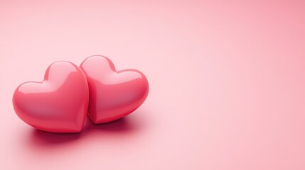Two soft heart shapes on a solid pink background representing love