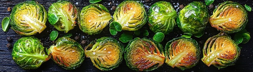 Obraz premium Savor the flavor indulge in a plate of golden roasted brussels sprouts with caramelized goodness