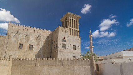 Historic fort at the Museum of Ajman timelapse hyperlapse, United Arab Emirates