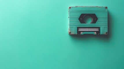Obraz premium Retro Audio Cassette Tape on a Soft Monochromatic Green Background