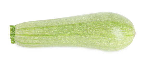 One fresh ripe zucchini isolated on white, top view