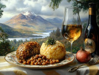 Savor the authentic flavor of scottish haggis served with traditional sides in the breathtaking highlands