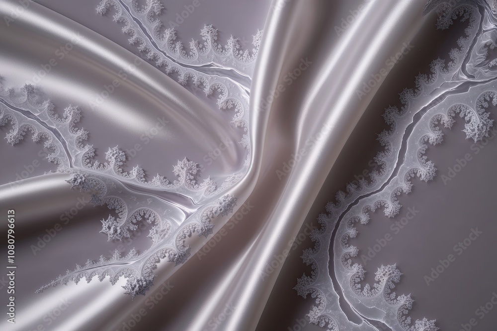 Poster luminous floating satin chiffon with fractal layers and flowing patterns