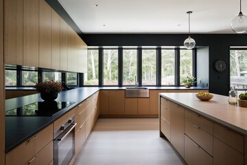 Airy Scandinavian Kitchen Design with Spacious Countertop and Expansive Windows