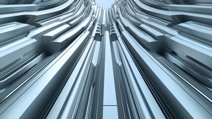 Obraz premium Futuristic metallic architecture with sleek, flowing lines reaching skyward, AI