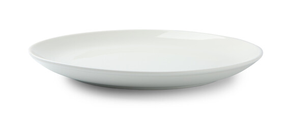One empty ceramic plate isolated on white