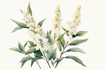 Herbal Medicine Illustration. Hand-painted Watercolor Botanical Drawing of Meadowsweet Plant for Natural Homeopathy Treatment