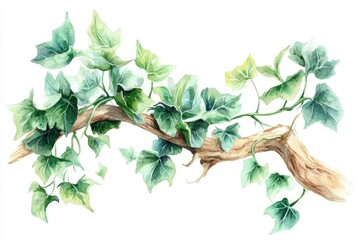 Obraz premium Lush Ivy Branch. Hand Drawn Watercolor Illustration of a Green Creeper in Ornate Nature Design