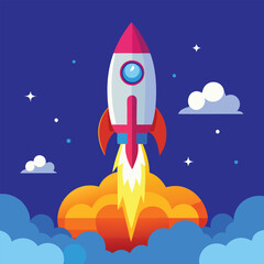 Fototapeta premium A futuristic vector logo featuring a rocket ship blasting off into space