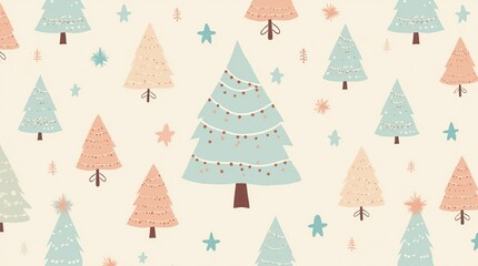 Cute Pastel Christmas Tree Pattern With Soft Colors And Stars