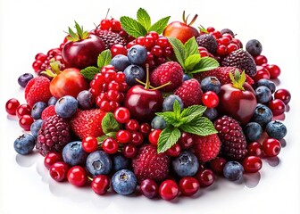 Obraz premium Fresh Cranberries Fashion Photography, Berries Still Life, White Background