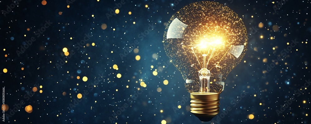 Aufkleber bright light bulb shining with network of particles symbolizing innovation