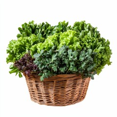 Fototapeta premium Green leafy vegetables in wicker basket.