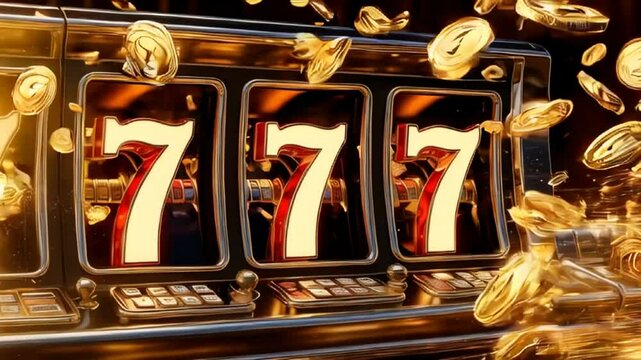 Slot machine 7 numbers and flying gold coins

