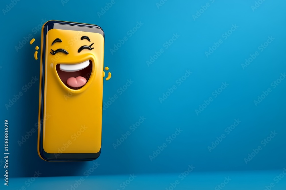 Aufkleber a playful 2d illustration of a smartphone with an emoji on the screen, creating a fun, lighthearted 