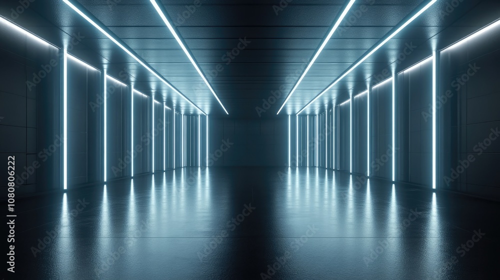 Poster abstract dark stage background featuring an empty space illuminated by led light lines showcasing a 