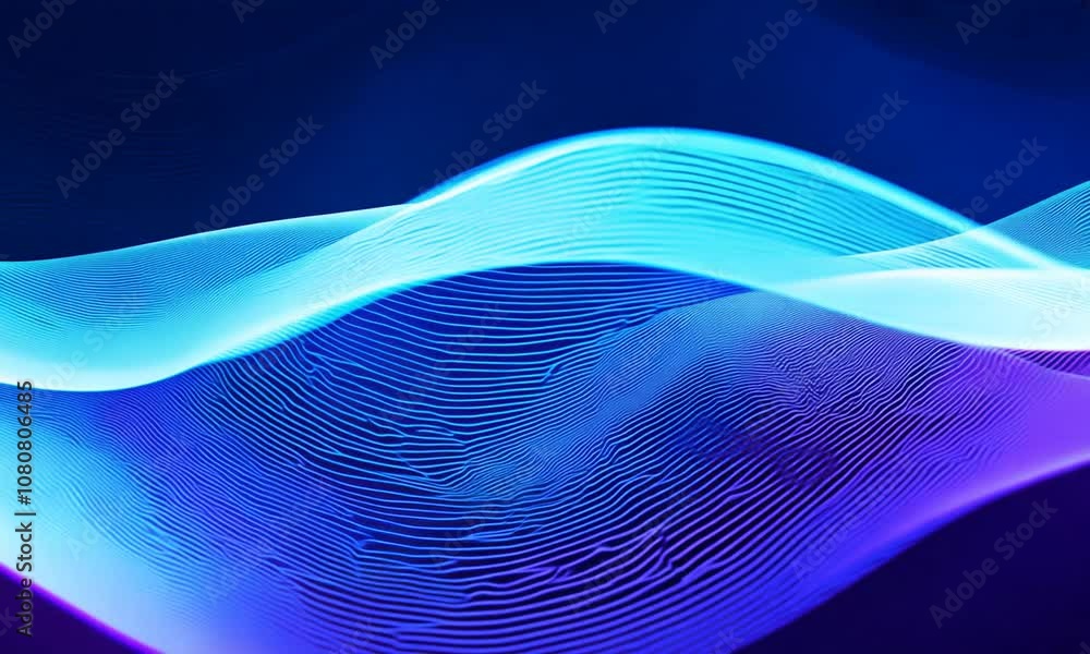 Poster abstract waves of blue and purple light create a dynamic, fluid visual effect.