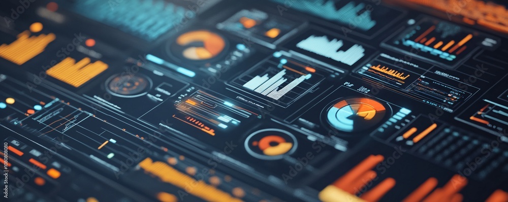 Aufkleber Futuristic interface displaying complex data analysis with charts and graphs