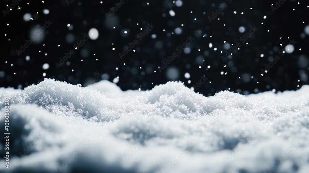 Poster isolated white snow against a dark backdrop with falling snowflakes overlay effect to enhance a wint