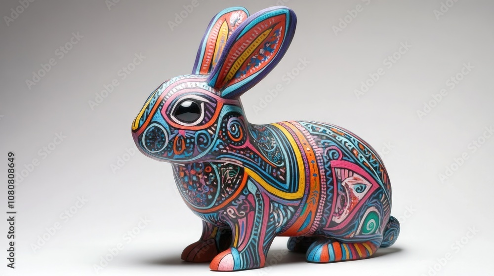 Poster a rabbit creatively adorned with colorful patterns and lines