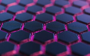 Obraz premium A close-up of a hexagonal pattern with a gradient of purple hues, showcasing a sleek, modern design with a textured surface.