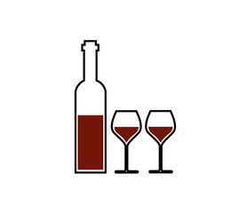 Vector illustration of wine bottle and glass