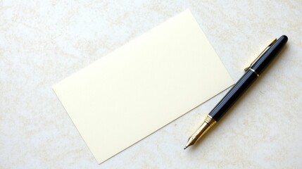Elegant Blank Card with Pen on Soft Textured Background Ideal for Business, Invitation, Personal Note, or Creative Projects with Stylish Touch
