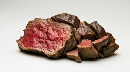 Obraz premium Succulent Roast Beef Slices on White Background