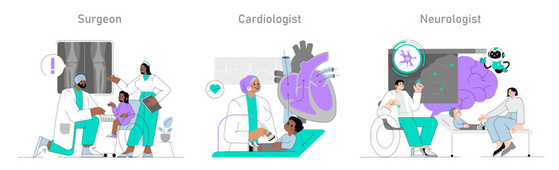 Medical Visits for Inclusive Children. Flat Vector Illustration