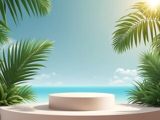 Obraz premium podium white show product minimal add object natural plant background mockup cosmetic. Free Vector