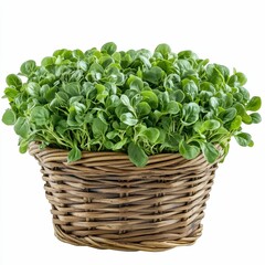 Naklejka premium Green leafy plant in a wicker basket.