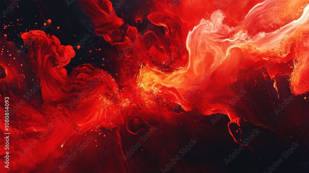 Poster abstract vibrant red swirl with dynamic textures and movement showcasing the energy and intensity of
