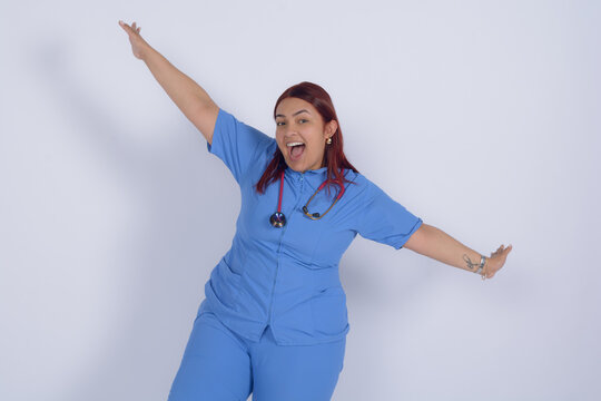 Latina female doctor celebrating her success