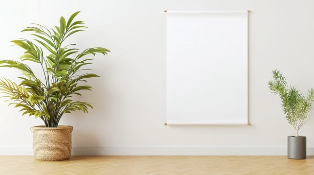 White wallpaper mockup, featuring a blank surface ideal for interior design, showcasing a side view of paperhanging in a modern room setting, perfect for decoration ideas.