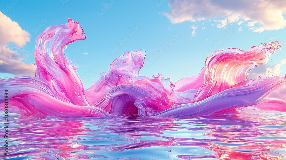 Aufkleber abstract rippled surfaces, contemporary 3d design featuring flowing pink and violet textures, creati