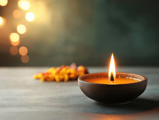 The Festival of Lights. A single candle in a dark ceramic bowl