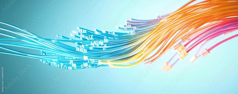 Poster colorful data stream flowing on light blue background