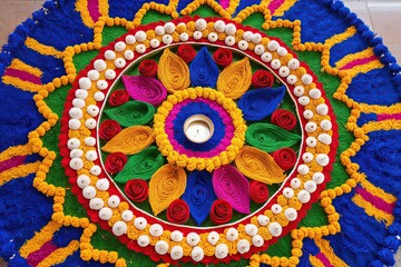 Colorful and Festive Diwali Rangoli Design for Celebration and Decoration