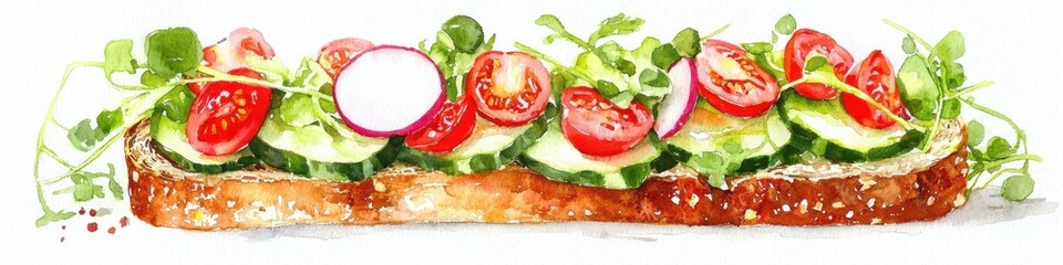 Deliciously fresh open-faced sandwich with cucumbers and tomatoes perfect for healthy eating